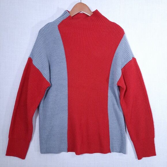 Liz Claiborne Chunky Colorblock Sweater Size Large Drop Shoulder Mock Neck Y2K - Picture 4 of 9